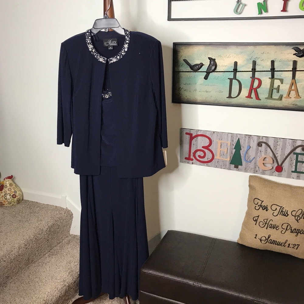Alex Evenings Navy Blue 2 piece gown set
